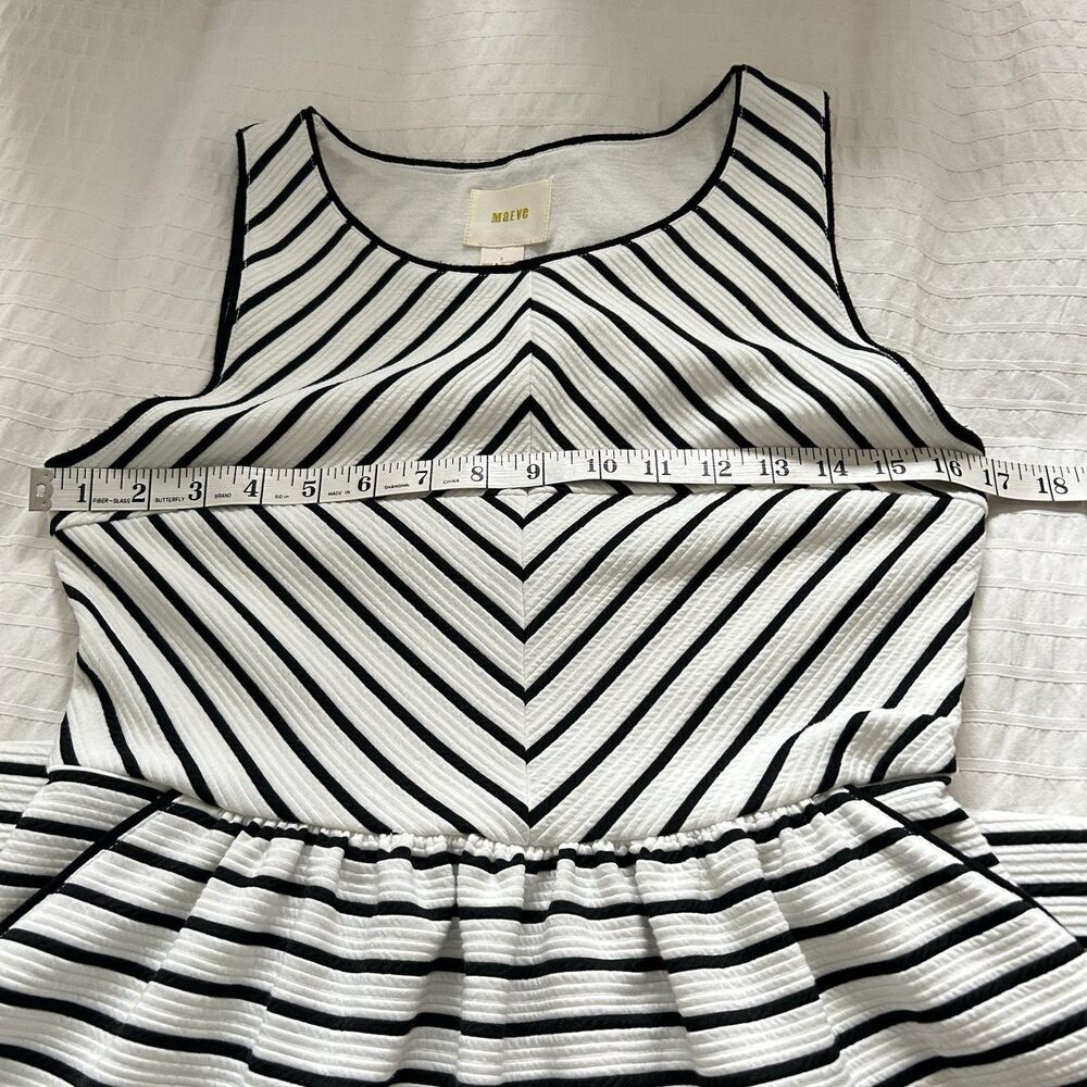 Anthropologie Maeve Mitred Diamond Stripe Dress Pleated FIt+Flare Pockets Size 8 - Picture 8 of 16